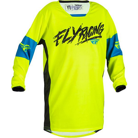 Tricou Camasa off road FLY RACING YOUTH KINETIC KHAOS culoare negru albastru fluorescent galben marimea YS 376 422YS