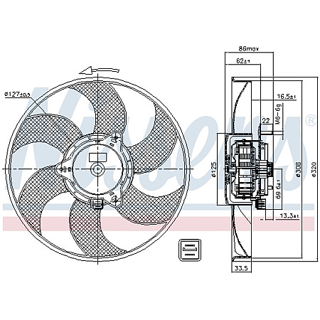 Ventilator, radiator Ventilator radiator CITROEN BERLINGO BERLINGO/MINIVAN XSARA ZX PEUGEOT 306 PARTNER PARTNER/MINIVAN 1.1-2.0 03.91-12.15 NISSENS NIS 85705