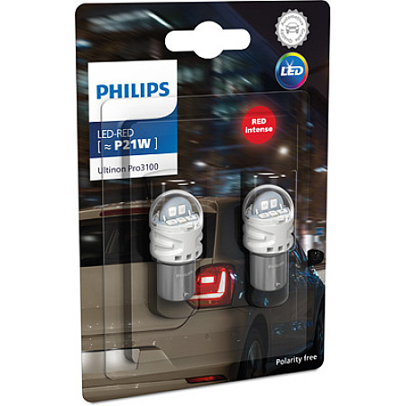 Bec, lampa frana LED light bulb blister pack 2pcs P21W 12V 175W BA15S no certification of approval Ultinon Pro3100 SL red PHILIPS PHI 11498RU31B2