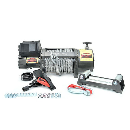Troliu pentru trasuri si vehicule speciale Winch for carriages and special vehicles Truck towed weight 9979kg/22000lb transmission 3-step planetary reduction 463:1 rope type: steel line length 31m brake type dynamic DRAGON WINCH DWT22000HD