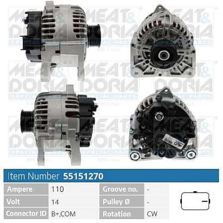 Alternator 14V 110A RENAULT KANGOO EXPRESS KANGOO II MEGANE II SCENIC II 1.4-1.6LPG 06.03- MEAT &amp; DORIA MD55151270