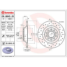 Disc frana Brake disc BREMBO Xtra 1pcs Drilled rear  L/R outer diameter 302 mm thickness 12 mm AUDI A6 C6 2.0-3.2 05.04-08.11 BREMBO 08.8843.2X