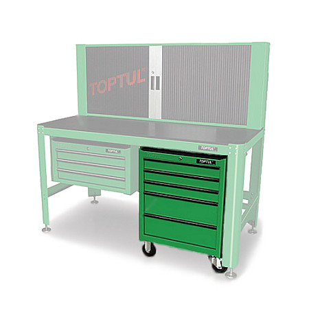 Carucior cu scule Carucior/cutie pentru scule numar sertare: 5 serie: SMALL Cabinet Series culoare: verde latime: 569mm adancime: 340mm inaltime: 769mm TOPTUL TCAB0501