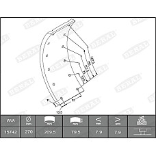 Set garnituri de frictiune, frana tambur Ferodou sabot frana 270x79. 1-supradimensionat IVECO DAILY I DAILY II MERCEDES T1/TN T2/L T2/LN1 01.70-05.99 BERAL KBL15030.1-1561