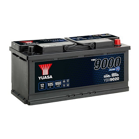 Acumulator Pornire Battery YUASA 12V 105Ah/950A START&amp;STOP AGM YBX9000 AGM Start Stop Plus R+ standard 393x175x190 B13 agm/starting YUASA YBX9020