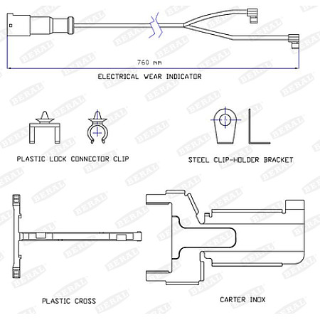 Senzor de avertizare,uzura placute de frana Senzor uzura placute frana lungime: 760mm ST7 WVA 29319 BERAL UAI183