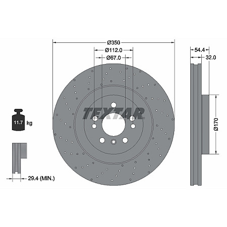 Disc frana Fata Dreapta/Stanga fara pivot de fixare a rotii MERCEDES GL X166 GLE C292 GLE W166 GLS X166 M W166 2.2D-3.5 06.11-10.19 TEXTAR 92254405