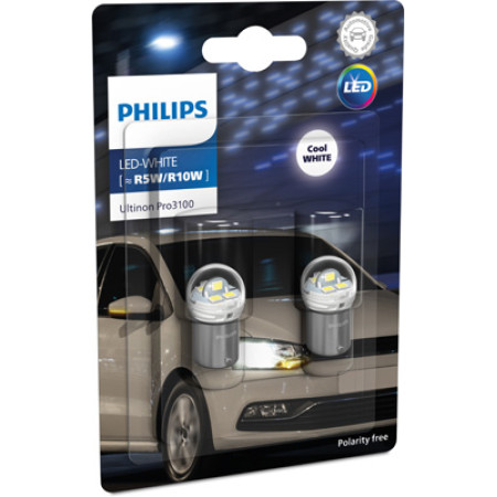 Bec, semnalizator LED light bulb blister pack 2pcs R10W/R5W 12V 18W BA15S no certification of approval Ultinon Pro3100 SL cool white PHILIPS PHI 11090CU31B2