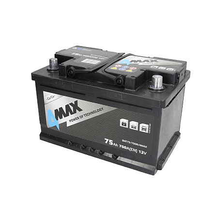 Acumulator Pornire Acumulator 4MAX 12V 75Ah/700A R+ borna standard 278x175x175 B13 - flansa de montare 10.5 mm pornire 4MAX BAT75/700R/4MAX