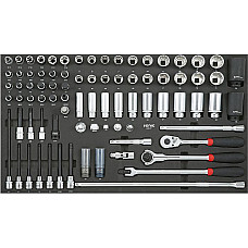 Unelte (inserturi) pentru carucioare Introduceti tava cu instrumente pentru carucior 1/2 cheie cu soclu clichet maner e 82 szt. dimensiune cartus: 750x435 mm SONIC 308201