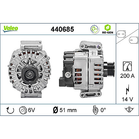Alternator 14V 200A MERCEDES C A205 C C205 C W205 C T-MODEL S205 CLS C218 CLS SHOOTING BRAKE X218 E A207 E C207 E W212 E T-MODEL S212 1.7D-2.2DH 06.06- VALEO VAL440685