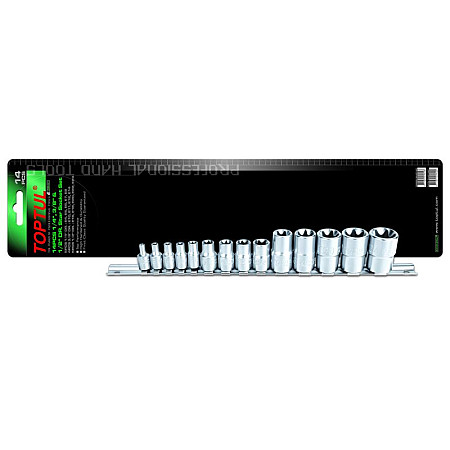 Set chei tubulare TOPTUL rail Torx tubulare 1 / 4 3 / 8 1 / 2: E4-E8 E10 E11 E12 E14 E16 E18 E20 E22 E24 TOPTUL GAAR1402