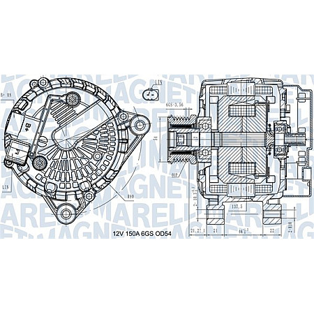 Alternator 12V 150A VOLVO C30 FORD B-MAX C-MAX II ECOSPORT FIESTA VI FOCUS III GRAND C-MAX KUGA II TOURNEO CONNECT V408 NADWOZIE WIELKO 1.4D/1.5D/1.6D 01.08- MAGNETI MARELLI 063731472410