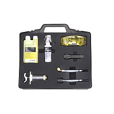 Detector scapari, instalatie climatizare ERRECOM - Uniwersalny Set pt wykrywania NUszczelnosci CIRCUITE klimatyzacji barwnik UV 250 ml zmywacz UV 100 ml dozownik UV 50 ml wielokrotnego napel. Adaptor LP 134a lampa UV LED okulary ERRECOM ER RK1312
