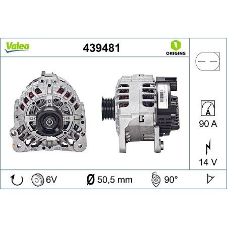 Alternator 14V 90A SEAT CORDOBA IBIZA III IBIZA IV IBIZA IV SC IBIZA IV ST TOLEDO IV SKODA FABIA I FABIA I PRAKTIK FABIA II RAPID ROOMSTER ROOMSTER PRAKTIK 1.0-2.0 12.99- VALEO VAL439481
