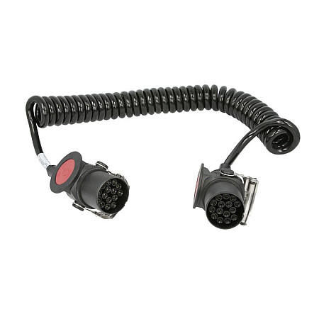 Cablu infasurat Sirma electrica spiralata poliuretan lungime de lucru 3m lungime maxima 45m dopuri numar pini: 15 numar cabluri: 12x15+3x25mm ADR temperatura de lucru pina la 125 * C EURO 6 JAEGER 641328EJ