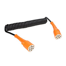 Cablu infasurat Sirma electrica spiralata poliuretan lungime de lucru 35m lungime maxima 4m cu dopuri feminine numar pini: 7 numar cabluri: 1x1+6x075mm dopuri acoperite tipuri TRUCKLIGHT EC-S07-PLA