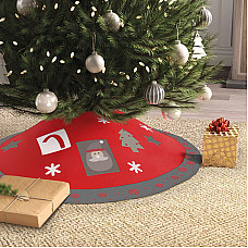 Napron pentru pus sub brad, 97 cm - poliester - gri / rou