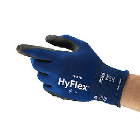 Protectia mainilor Manusi de protectie 12 perechi cum se foloseste: reutilizabileHYFLEX EN nitrile foam nylon spandex culoare: albastru/negru marime: 8/M manua subire pricepere prindere ANSEL 11-816-M