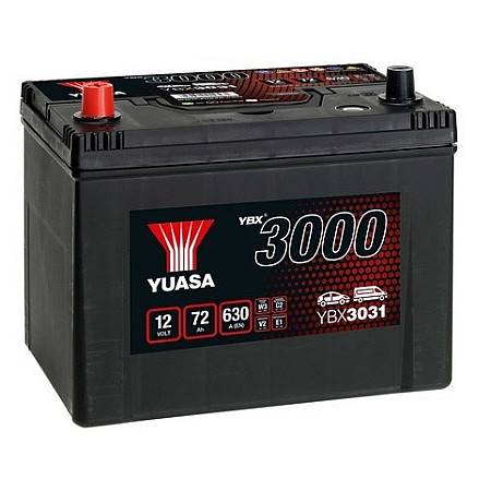 Acumulator Pornire Battery YUASA 12V 72Ah/630A YBX3000 SMF L+ standard 260x174x225 B00 starting YUASA YBX3031