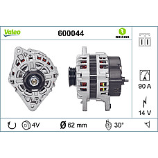 Alternator 14V 90A HYUNDAI ACCENT ACCENT I ACCENT II ACCENT III COUPE I COUPE II ELANTRA III ELANTRA IV GETZ LANTRA II MATRIX TRAJET KIA CARENS II 1.3-2.0 10.94- VALEO VAL600044