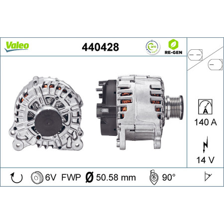 Alternator 14V 140A AUDI A3 Q3 TT SEAT ALHAMBRA LEON LEON SC LEON ST TOLEDO IV SKODA KAMIQ KODIAQ OCTAVIA III SCALA SUPERB III YETI VW AMAROK ARTEON 1.0-2.0D 05.09- VALEO VAL440428