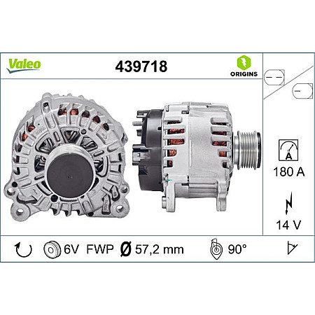 Alternator 14V 180A SEAT ALHAMBRA SKODA SUPERB II VW CC B7 GOLF VI PASSAT ALLTRACK B7 PASSAT B6 PASSAT B7 SHARAN 1.6D/2.0D 06.08- VALEO VAL439718