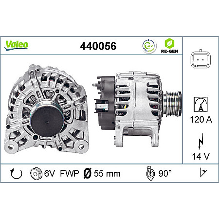 Alternator 14V 120A DACIA DOKKER DOKKER EXPRESS/MINIVAN DUSTER DUSTER/SUV LODGY LOGAN LOGAN EXPRESS LOGAN II LOGAN MCV LOGAN MCV II SANDERO 1.5D/1.6/1.6LPG 06.01- VALEO VAL440056