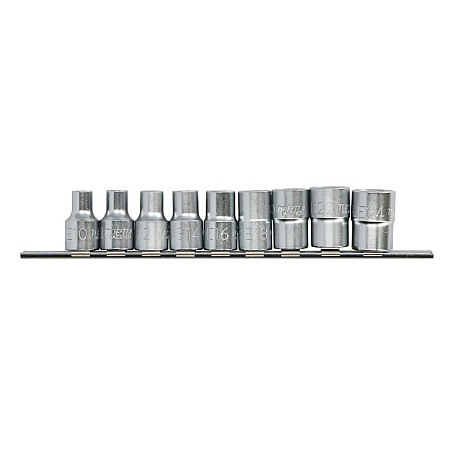 Set chei tubulare TOPTUL set tubulare 1 / 2 profile Torx ext. E pe sina 9 piese. E10-E24 TOPTUL GAAG0901