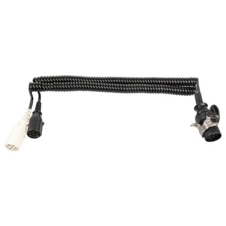 Cablu infasurat Sirma electrica spiralata poliuretan lungime de lucru 3m lungime maxima 45m cu mufe numar pini: 7/15 numar cabluri: 1x25+6x15mm interval de temperatura-40/125 9 pini activi in fisa 15 Adap FEBI BILSTEIN 171801
