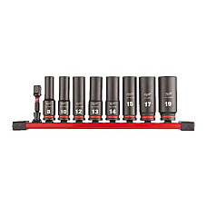 "Set scule Set of impact sockets 9 pcs socket / drive: 3/8"" long profile: Hexagonal 10 12 13 16 17 18 19 8 packaging: rail" MILWAUKEE 4932480455