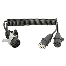 &quot;Cablu infasurat Sirma electrica spiralata lungime de lucru 35m numar cabluri: 1x15+6x1mm adaptor de soclu cu convertoare &quot;&quot;N&quot;&quot; si &quot;&quot;S&quot;&quot; 15/7/7 24 V 12 pini activi dopuri din