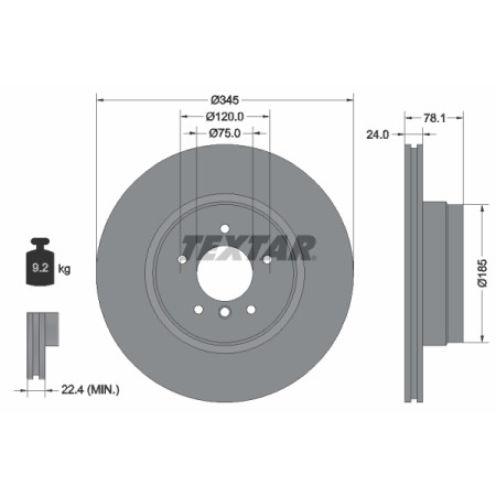 Disc frana Spate Dreapta/Stanga fara pivot de fixare a rotii BMW X5 E70 X5 F15 F85 X6 E71 E72 X6 F16 F86 3.0-4.8 10.06-07.19 TEXTAR 92161205