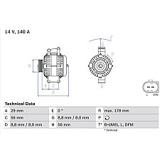 Alternator 14V 140A AUDI A3 A4 B6 A4 B7 A6 C5 TT SEAT ALHAMBRA ALTEA ALTEA XL EXEO EXEO ST LEON TOLEDO III SKODA OCTAVIA II SUPERB II YETI VW BEETLE 1.6/1.8/2.0 11.00- BOSCH 0 986 046 180
