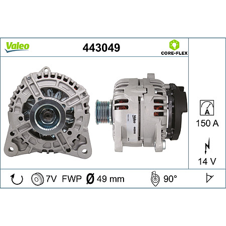 Alternator 14V 150A RENAULT GRAND SCENIC II GRAND SCENIC III MEGANE MEGANE II MEGANE III SCENIC II SCENIC III 1.9D 11.02- VALEO VAL443049