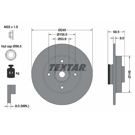 Disc frana Disc de frana cu rulment Spate Dreapta/Stanga cu magnet integrat inel transmitator de impuls CITROEN C4 C4 I PEUGEOT 307 307/KOMBI 1.4-2.0D 08.00- TEXTAR 92133303