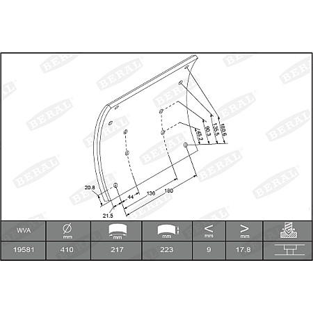 Set garnituri de frictiune, frana tambur Ferodou sabot frana 410x223. de baza MAN HELICON HOCL LIONS CITY LIONS COACH LIONS COMFORT LIONS STAR NG NL R SD SG SL SL II SU UL 04.73- BERAL KBL19581.0-1616