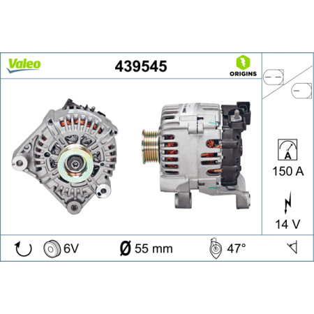 Alternator 14V 150A BMW 1 E87 3 E90 3 E91 3 E92 3 E93 5 E60 5 E61 7 E65 E66 E67 2.0-3.0D 06.02-12.13 VALEO VAL439545