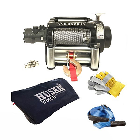Troliu pentru trasuri si vehicule speciale Winch for carriages and special vehicles HYDRA towed weight 8165kg/18000lb  transmission 2-speed planetary reduction 34:1 rope type steel 265m HUSAR WINCH BSTH18000LBSKIT1