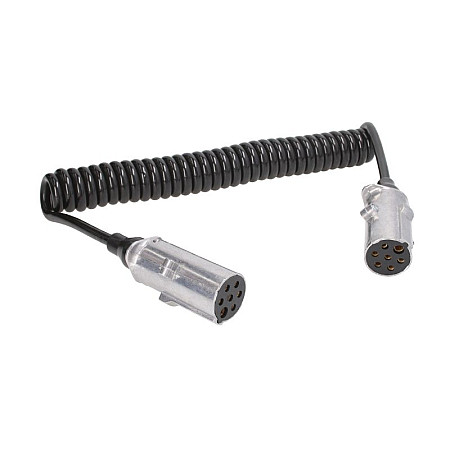 Cablu infasurat Sirma electrica spiralata poliuretan lungime de lucru 35m lungime maxima 4m cu dopuri feminine numar pini: 7 numar cabluri: 1x1+6x075mm dopuri din aliaj tip N TRUCKLIGHT EC-N07-ALU