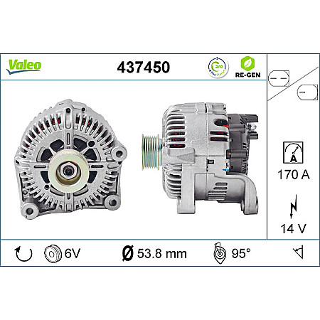 Alternator 14V 170A BMW 5 E60 5 E61 6 E63 6 E64 7 E65 E66 E67 2.0D/2.5D/3.0D 06.02-12.10 VALEO VAL437450