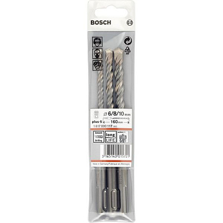 Burghiu Kit burghiu 3buc diametru burghiu: 6 8 10mm lungime totala: 165mm lungime de lucru: 100mm destinat pentru: beton BOSCH 1 617 000 117