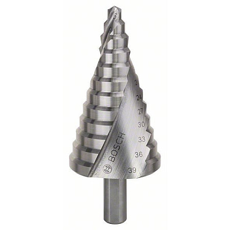 Burghiu EN Multi-step drill HSS 1buc diametru burghiu: 4 6 9 12 15 18 21 24 27 30 33 36 39mm lungime totala: 935mm destinat pentru: metal BOSCH 2 608 597 521