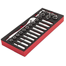 "Unelte (inserturi) pentru carucioare Toolkit 28 pcs 6PT sockets / extension bars / ratchets / sockets 1/2""" MILWAUKEE 4932479826