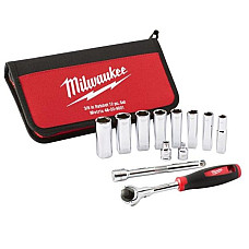 "Set scule Set of tools / Sockets set 12 pcs socket / drive: 3/8"" long profile: Hexagonal 10 12 13 14 15 17 18 19 packaging: fabric case" MILWAUKEE 48229001