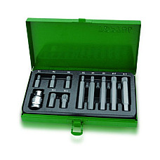 Set chei tubulare TOPTUL set imbusuri 1 / 2 Set de 11 piese: Torx 12-pt: M5 M6 M8 M10 M12 12 colturi torx lung: M5 M6 M8 M10 M12 tubulara cu patrat de : 1 / 2x10mm hex in cutie metalica TOPTUL GAAD1102