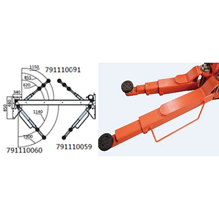 Piese si accesorii pentru elevatoare EVERT Ramie kompletne 2-stopniowe lewe tylne do podnosnika EVERT6264C dlugosc 1140-1900 mm EVERT EVERTZL791110060