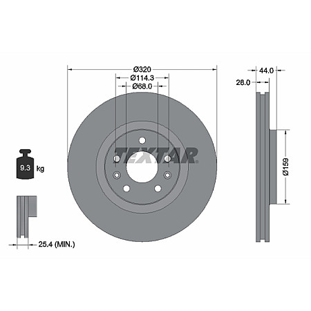 Disc frana Fata Dreapta/Stanga fara pivot de fixare a rotii  RENAULT CLIO IV ESPACE V GRAND SCENIC III GRAND SCENIC IV LAGUNA LAGUNA III LATITUDE MEGANE III 1.2-3.5 10.07- TEXTAR 92195403
