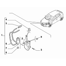 Rezervor apa,spalare parbriz Rezervorul de spalare cu capac cu furtunuri cu pompa cu supapa de retur vehicule fara saibe faruri FIAT BRAVO II 11.06-12.14 OE FIAT 51789344
