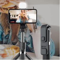 Set 3in1, Selfie Stick cu Lampa LED si Trepied, conectare Bluetooth, alimentare USB